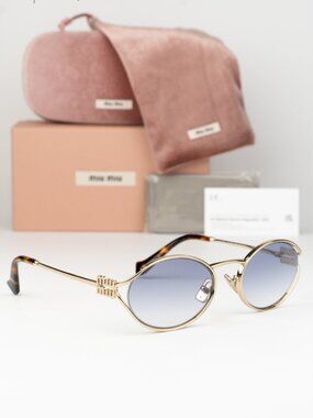 Miu Miu Women Sunglasses Gold Blue Gradient Clear Oval MU52YS ZVN80O BRAND NEW